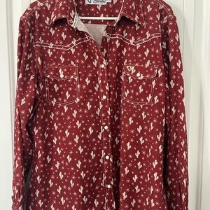Cowgirl Hardware Red Cactus Print Button-Up Shirt